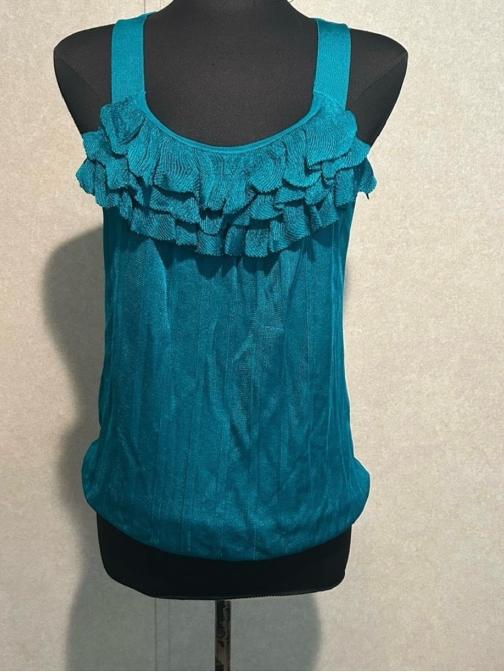 The Limited Teal Ruffle Scoop Tank